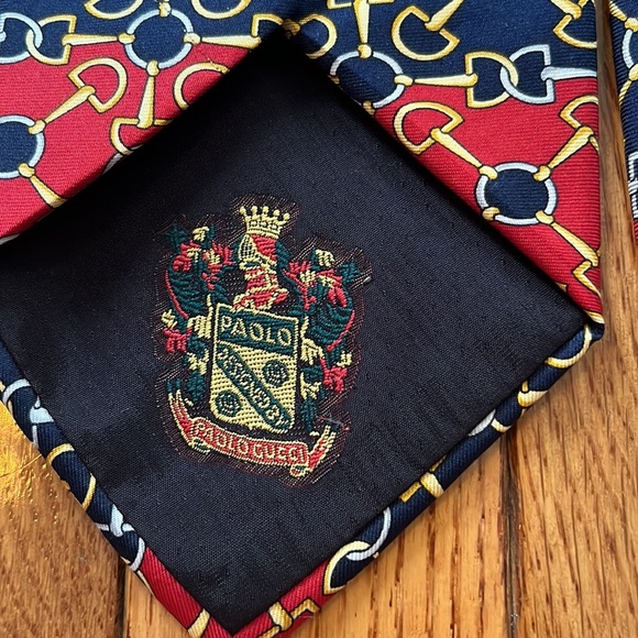 Vintage Paolo Gucci Silk Tie Red Blue Formal Wedding Office - Picture 4 of 6